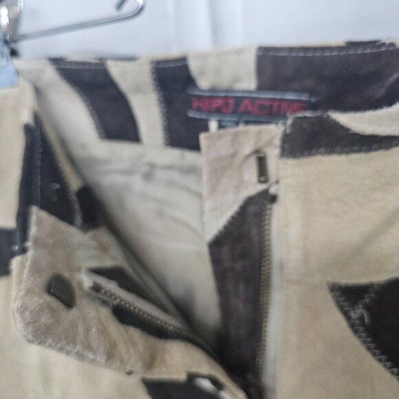 Hypoactive Tan Brown Patchwork Suede Flare Pants Hippie Boho 8 FLAWED - Picture 8 of 14